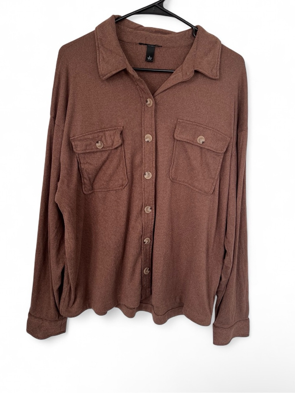 Brown Size Large Super Soft Women’s Button-Front Pocket Shirt
